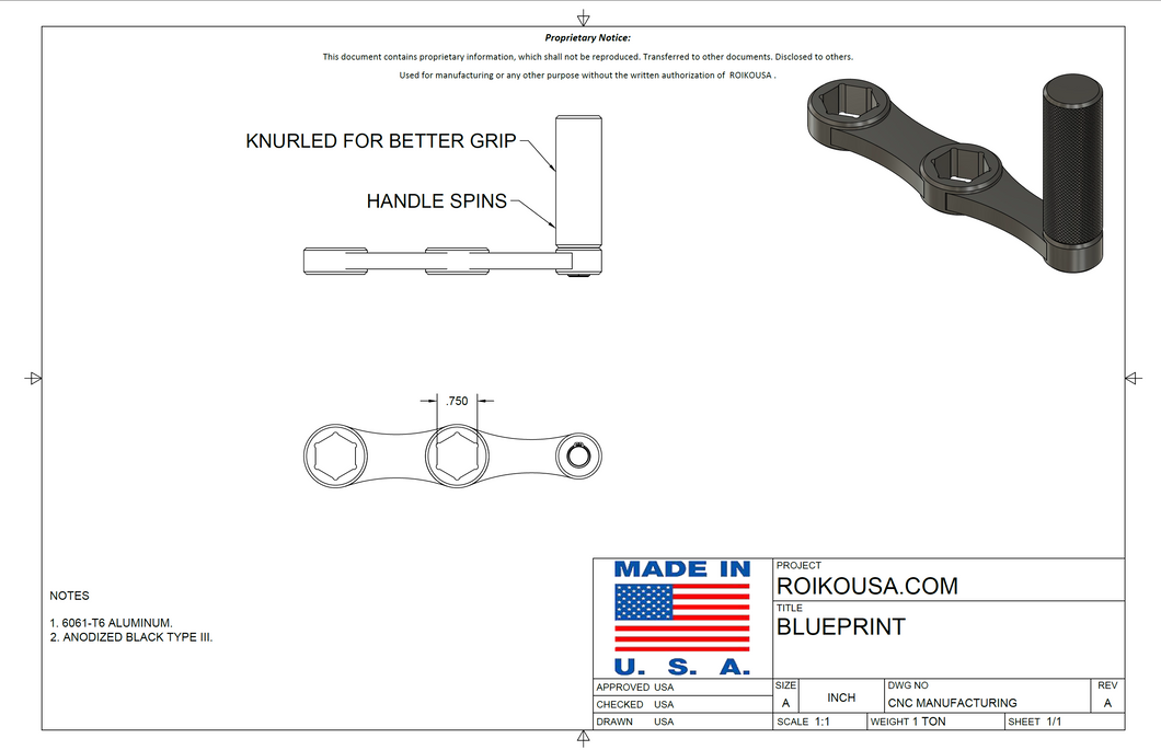 Knurled Big SPEED HANDLE 3/4 Size