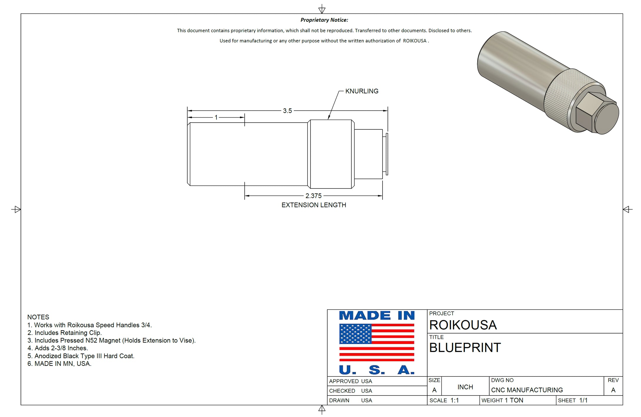 Vise 3/4 Extension Magnetic for Speed Handle